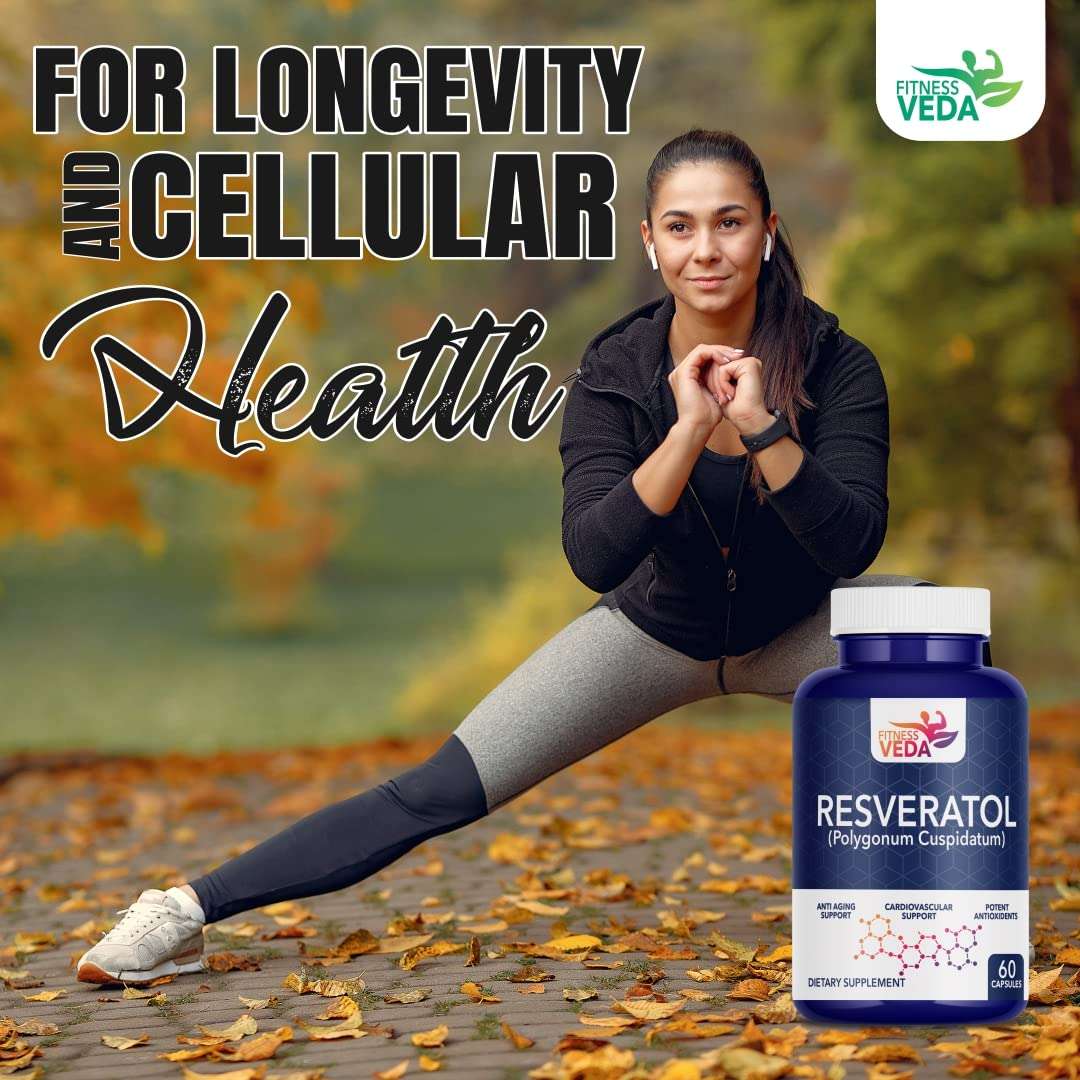 Resveratrol capsules, Anti-aging supplement, Heart health support, Pure Resveratrol 500mg, Vegan Resveratrol capsules, Longevity supplement, Metabolism booster, Natural antioxidant capsules, Healthy aging support, Cholesterol balance supplement, Immune system booster, Plant-based Resveratrol, Inflammation relief capsules, Cardiovascular health aid, Fitness Veda Resveratrol