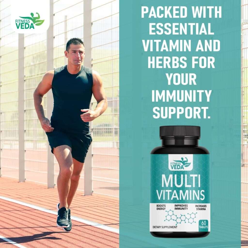 Immunity multivitamin tablets, Vitamin C zinc tablets, Daily immunity booster, Herbal multivitamin tablets, Fitness Veda Multivitamin supplements, Energy stamina vitamins, Ginseng extract tablets, Men women health tablets, Immune system support, Nutrient-rich vitamins, Daily wellness tablets, Vitamin D3 supplements, Natural immunity aid, Complete multivitamin blend,