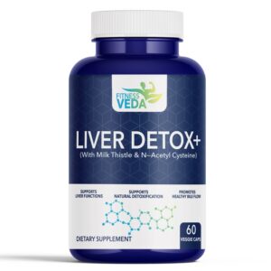 Liver detox capsule, Fitness Veda supplement, Detox support bottle, Natural liver care, Daily detox capsule, Bile flow support, Antioxidant liver formula, Capsule for detox, Tablet for liver, Liver Detox+ front, Plant-based supplement, Liver care capsule, Healthy liver support, Vegan detox tablet, Liver wellness capsule