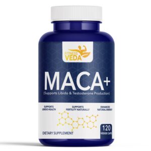 Maca+ capsule, Energy support, Natural vitality tablet, Hormone balance supplement, Libido booster capsule, Fitness Veda Maca, Maca root capsule, Reproductive health tablet, Men’s wellness capsule, Women’s health tablet, Daily stamina supplement, Focus enhancing capsule, Natural supplement bottle, Capsule for libido,Plant-based energy capsule, FITNESS VEDA Maca+