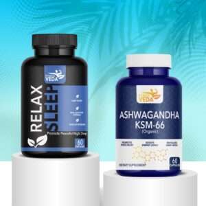 Sleep & Stress Relief Combo, Best sleep supplement capsules, Natural sleep support tablets, Stress relief capsules Ashwagandha, Relax Sleep capsules Fitness Veda, Ashwagandha KSM-66 supplement, Sleep & Stress Relief Combo buy, Deep sleep support capsules, Natural sleep and wellness combo, Fitness Veda stress relief combo