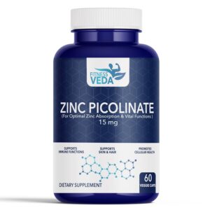 Zinc Picolinate, Immune Support Capsules, Skin & Hair Health, Cellular Health Supplement, Vegetarian Capsules, Hair Growth Support, Nail Health, Healthy Aging, Vegetarian Zinc Capsule, Hair Skin Support, Wellness Booster Capsule, Fitness Veda Wellness