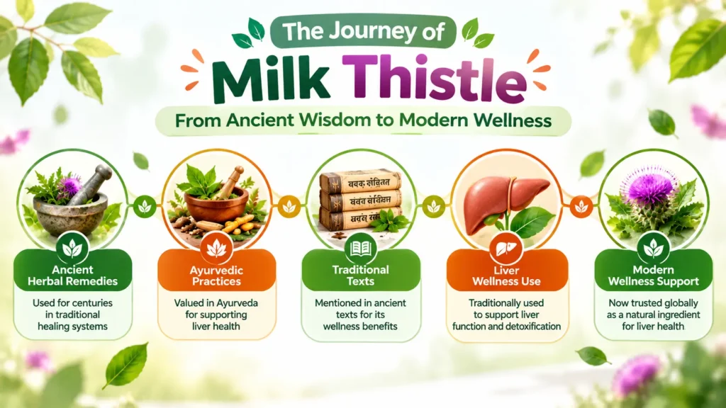 Milk Thistle benefits for liver shown in a traditional history timeline